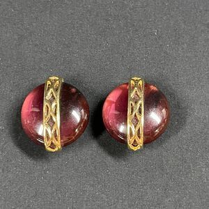 Givenchy Gold Tone Garnet Stone Clip On Earrings Vtg 90s